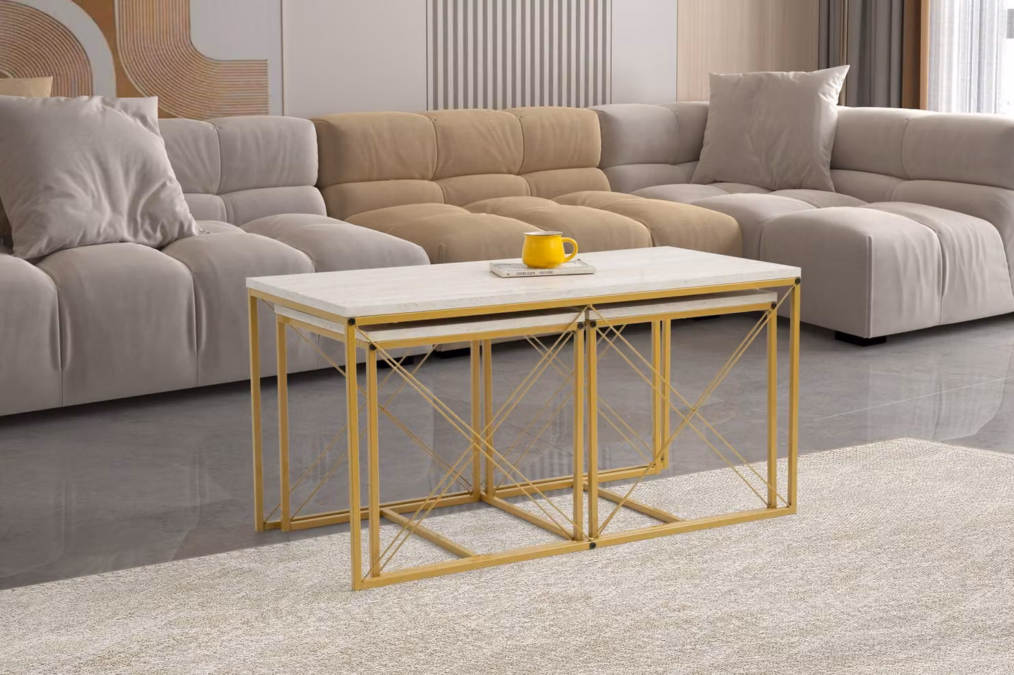Skye Decor, Defne - Oro, Travertino, Tavolini, Travertino, 100 x 52 x 50 cm