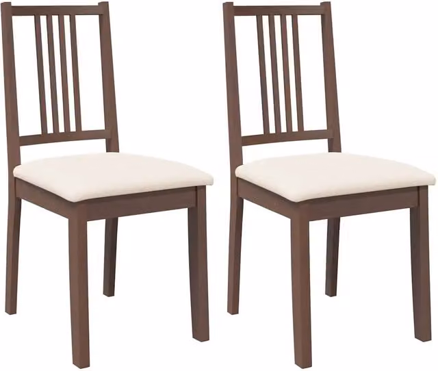 Set di 2 sedie da pranzo in legno di Hevea marrone con cuscini beige L/P/H: 45 x 47,5 x 89 cm