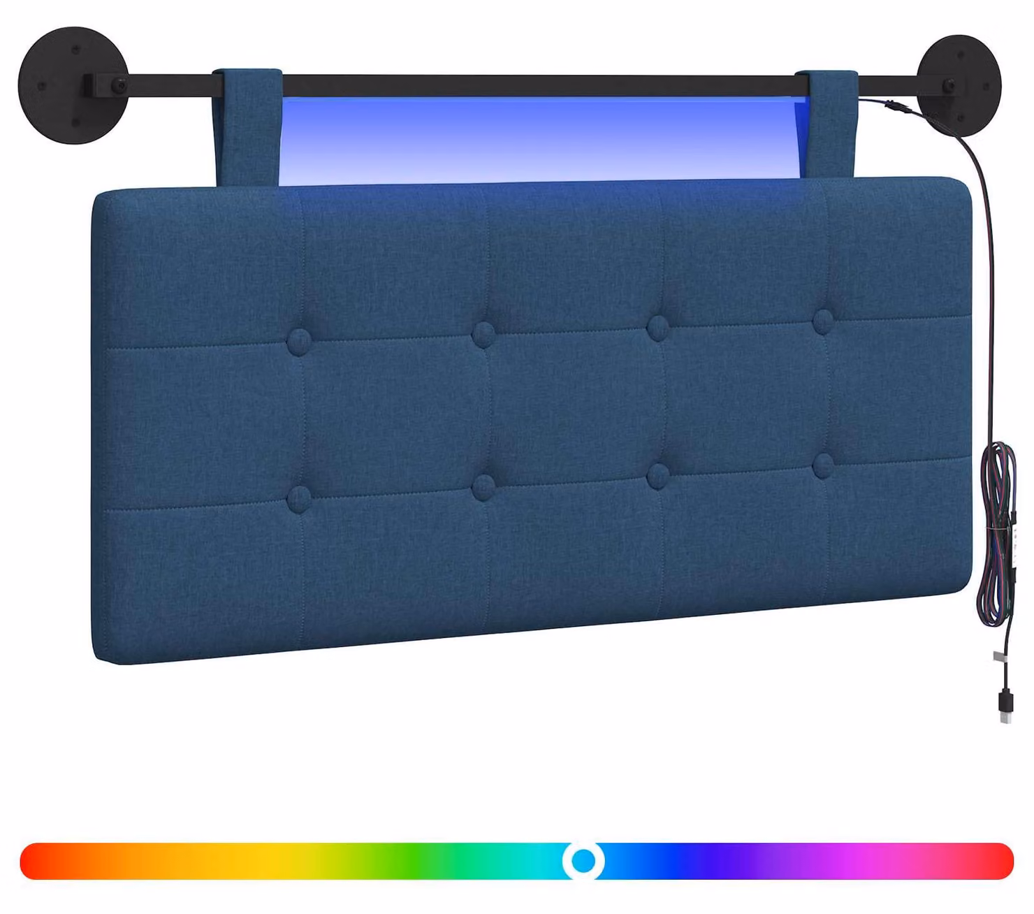 Testiera sospesa Con luce LED Blu Tessuto