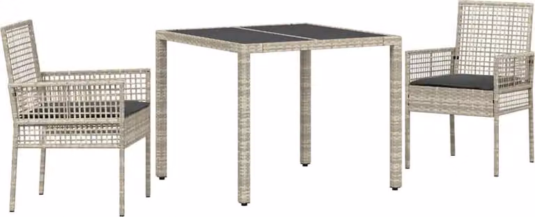 Set da Pranzo per Giardino 3 pcs Grigio chiaro polyrattan