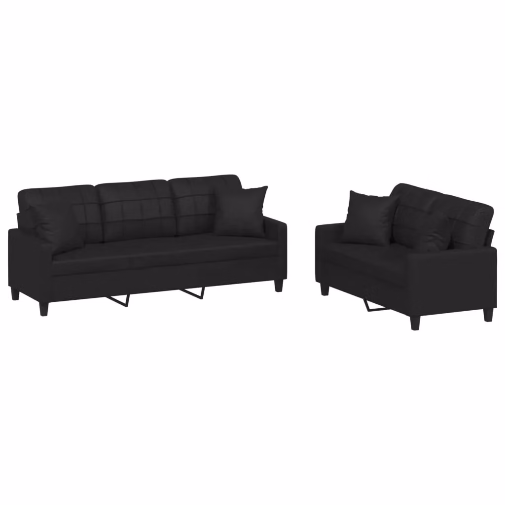 vidaXL Set di Divani 2 Pezzi Moderno in Similpelle Nera con Cuscini per Soggiorno – 2
