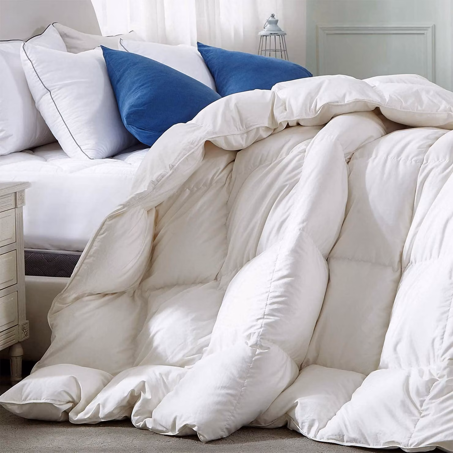 Copertura per letto matrimoniale, 50 once, imbottitura in piume e piumino di anatra grigia, 100% cotone