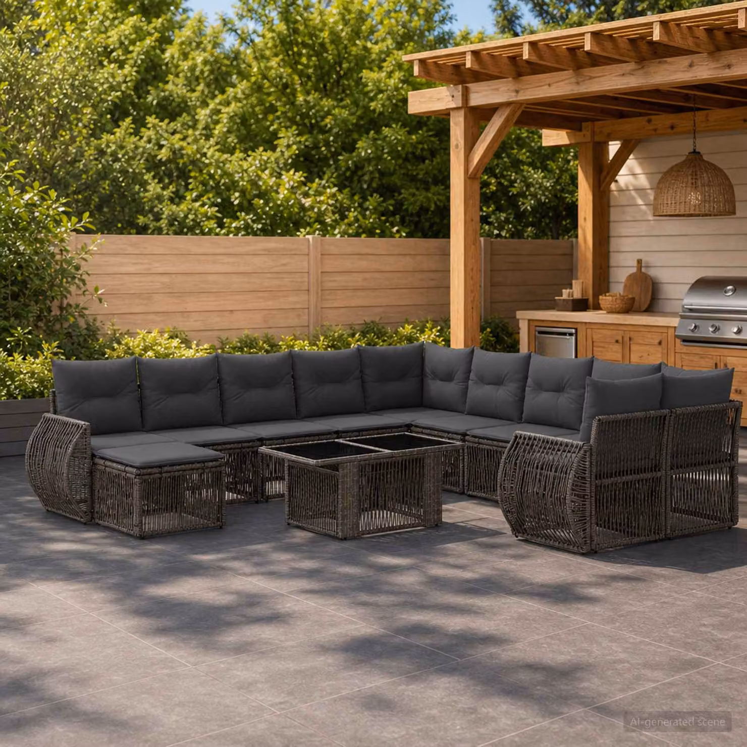 Set Divano da Giardino vidaXL 12 pz in Polyrattan Grigio e Antracite con Cuscini e Tavolino da Esterno a Forma di U