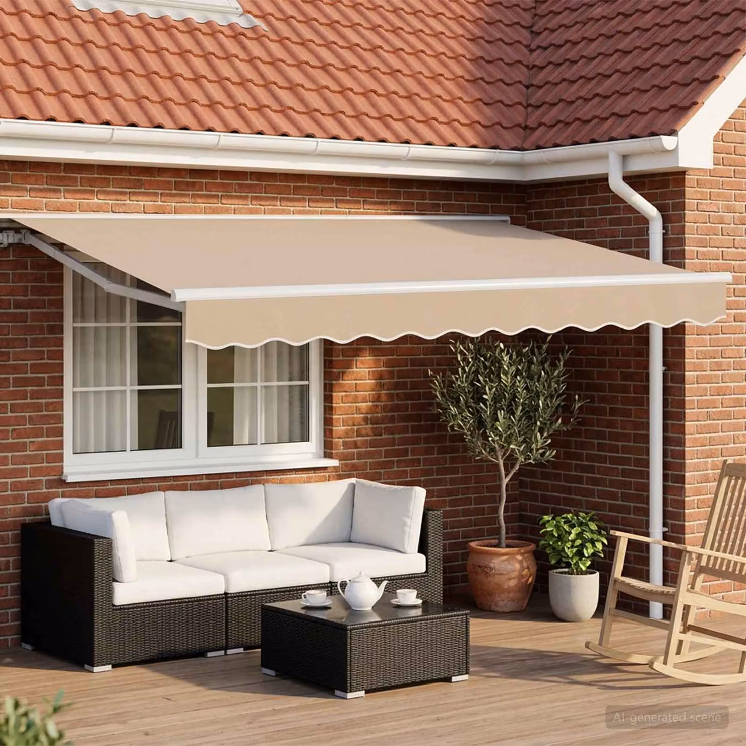 Tettuccio elettrico retrattile vidaXL beige e bianco con telecomando, L: 3 m, P: 2,5 m