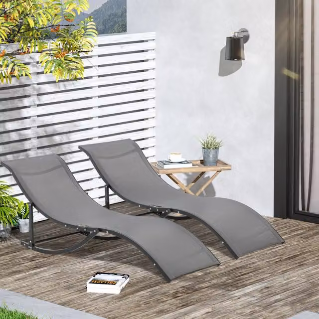 Lettini prendisole set di 2 pieghevoli design a S ergonomico in textilene e alluminio grigio scuro 165 × 61 × 63 cm
