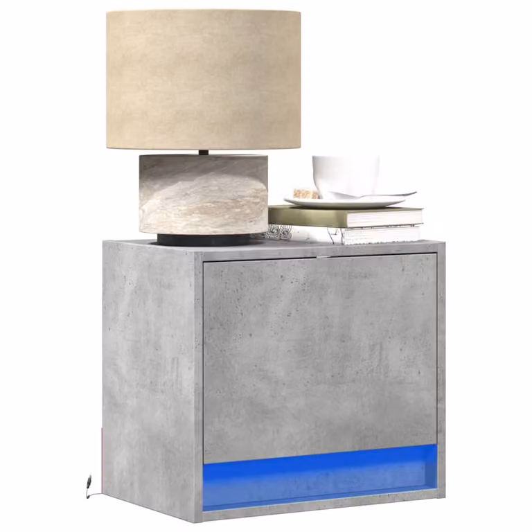 Set di 2 comodini da parete vidaXL con luci LED integrate, colore grigio cemento
