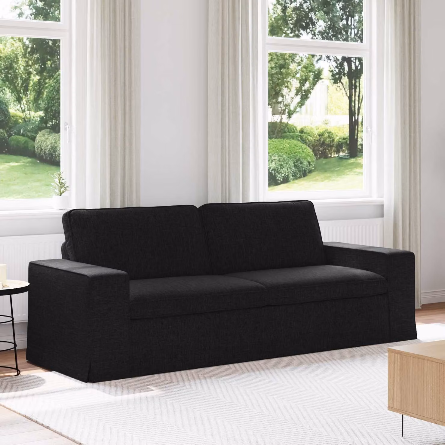 vidaXL Divano Moderno Nero in Tessuto con Struttura in Metallo L: 222 cm, P: 80 cm, H: 82 cm – 1