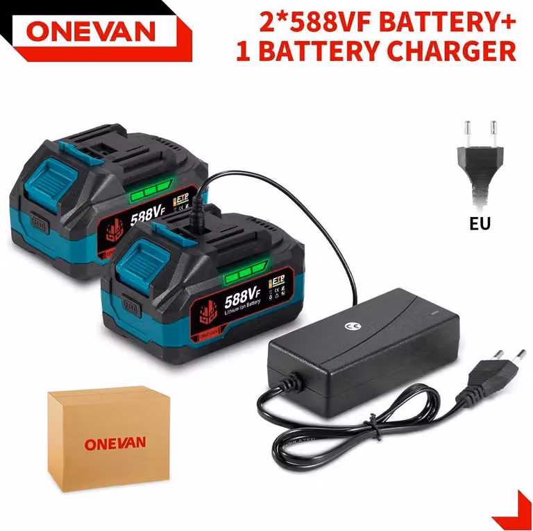 Set di batterie per utensili elettrici - 2x588VF agli ioni di litio - 18 V, 22900 mAh, con caricabatterie, per avvitatore a impatto/motosega - Grigio