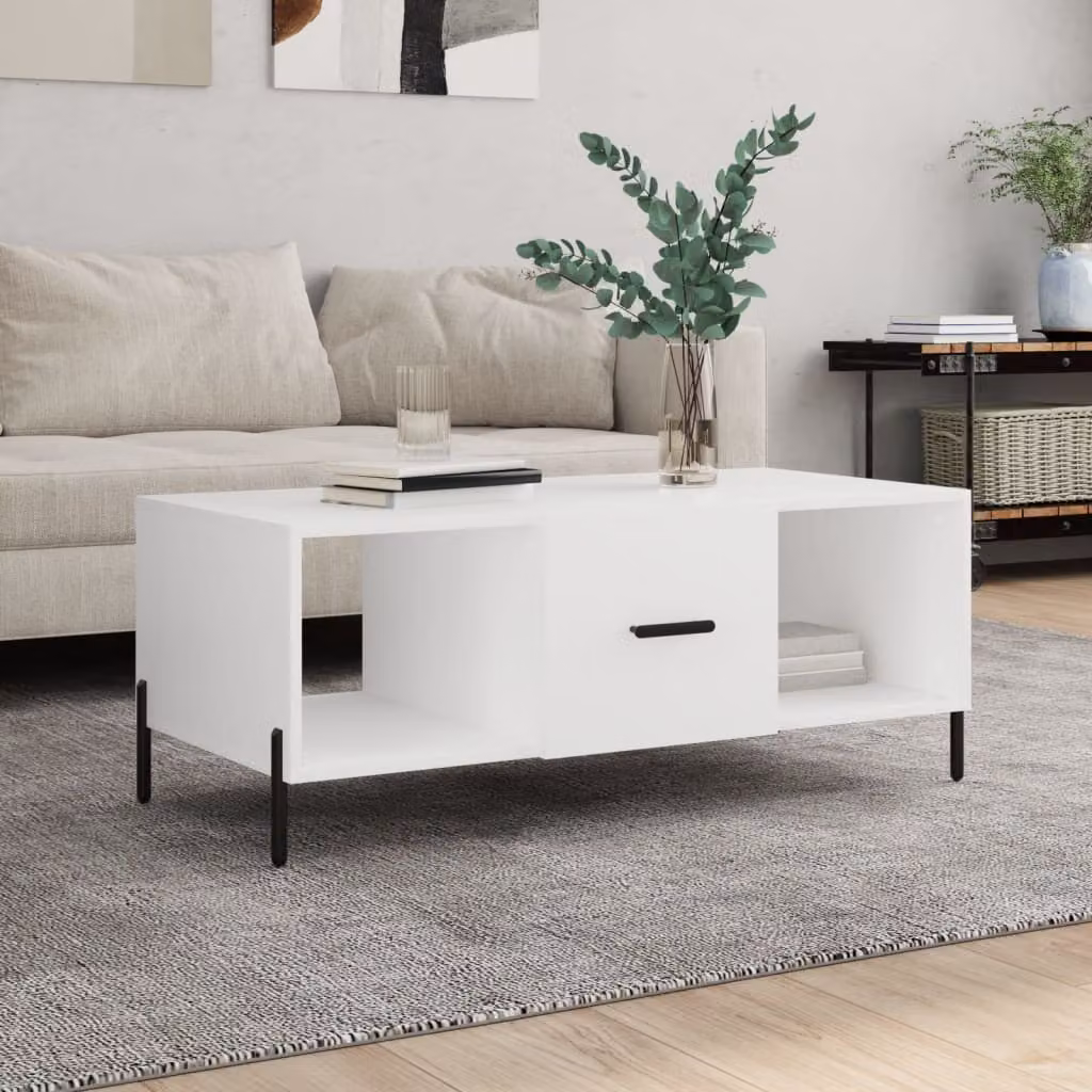 vidaXL Tavolino da Salotto Moderno Bianco in Legno e Metallo L: 102 cm, P: 50 cm, H: 40 cm