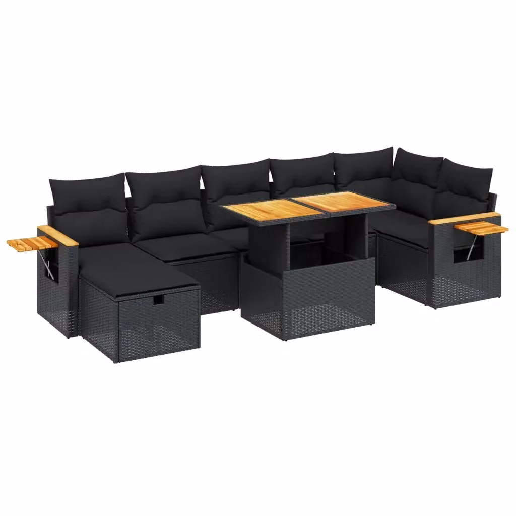 vidaXL Set Divani da Giardino 8 pz in Polyrattan Nero con Cuscini e Tavolino da Esterno – 2