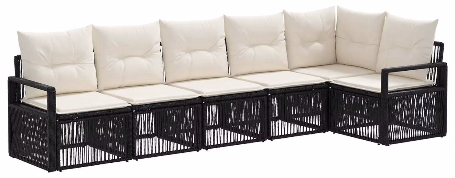 Set da giardino composto da 6 pezzi, colore nero, realizzato in rattan sintetico