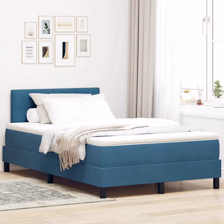 Letto a molle con testiera vidaXL in velluto blu, L 120 cm x P 200 cm x H 103 cm