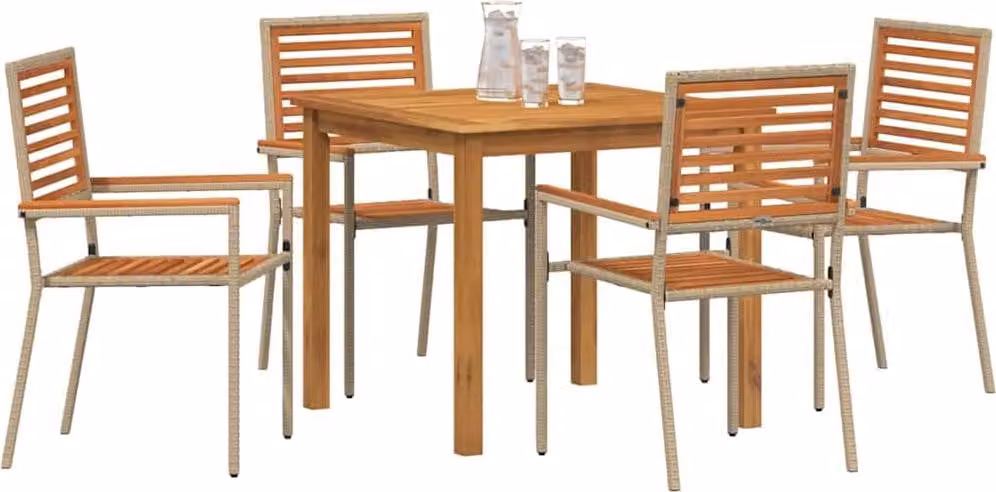 Set da Pranzo per Giardino 5 pcs Beige Legno di Acacia Massello