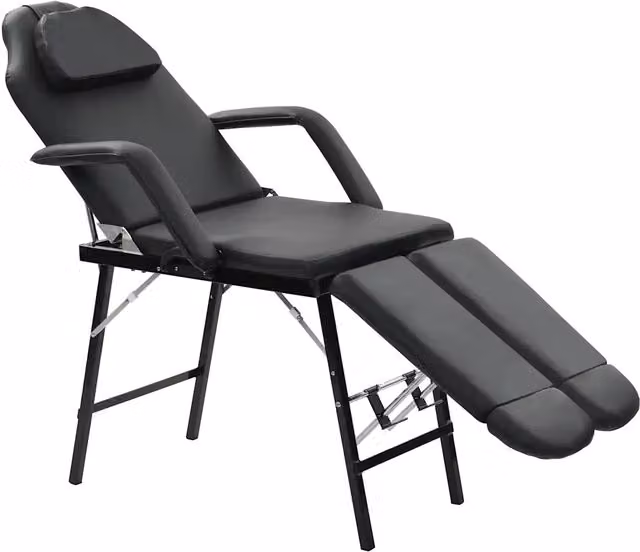Lettino da Massaggio Portatile in Similpelle 185x78x76 cm Nero