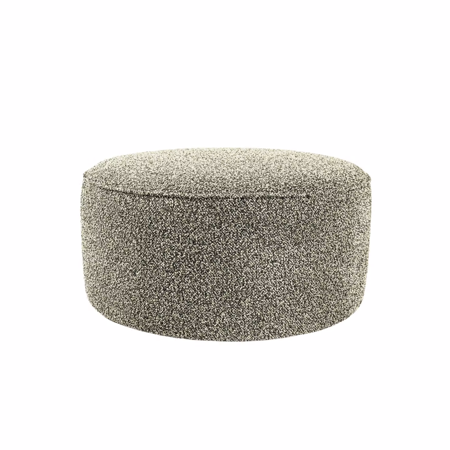 Pouf artigianale di design CAPRI Ø 90 cm Made in Italy in tessuto effetto bouclé color metallo con piedini, personalizzabile