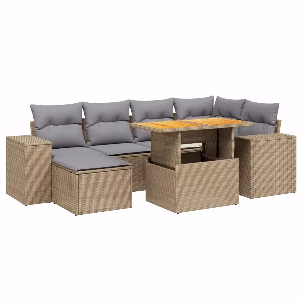 Set di Divani da Giardino a L vidaXL in Polyrattan con Cuscini Beige e Grigio per Esterno – 2