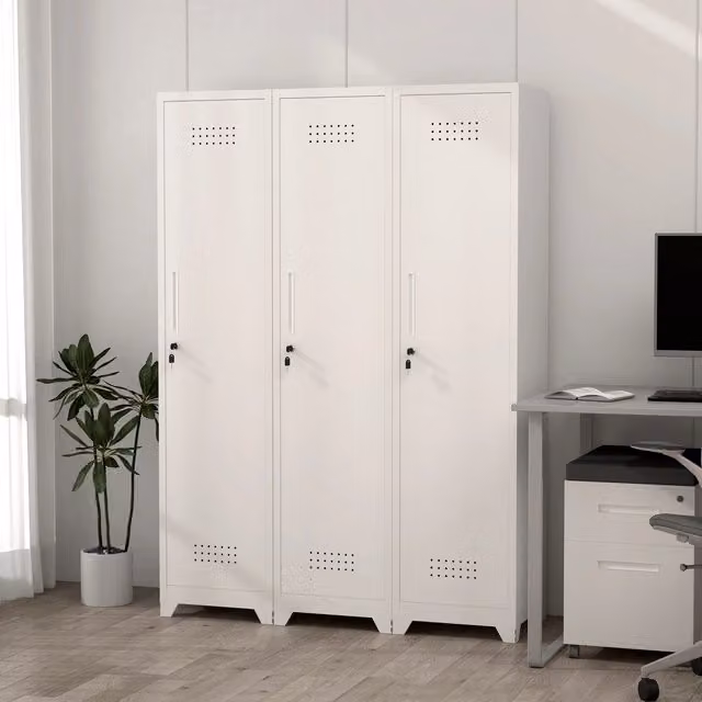 Armadio multiuso in metallo Minimal bianco con ante, ripiani e appendiabiti, H: 165,1 cm, L: 40 cm, P: 40 cm