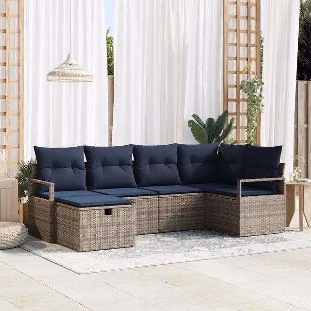Set di divani 6 pz Grigio e Blu Navy polyrattan 3359184