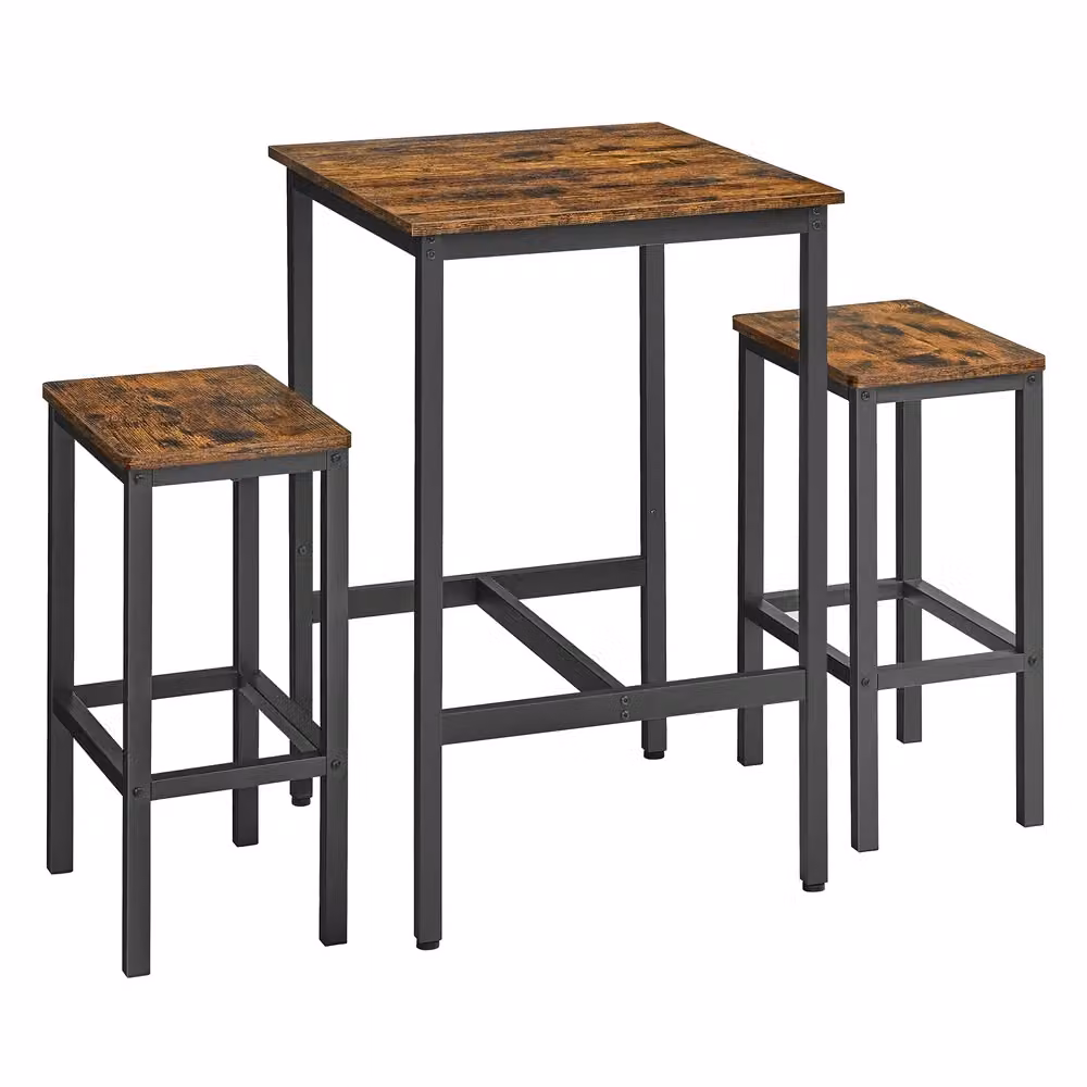 Tavolo da Bar con Sgabelli per Sala da Pranzo Cucina, Marrone Vintage, Nero