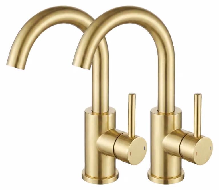 Miscelatore per lavabo a due maniglie, finitura oro spazzolato, acciaio inossidabile, confezione da 2 pezzi
