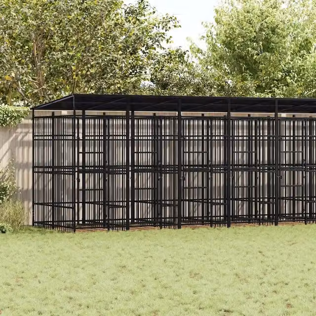 Gabbia per cani da esterno vidaXL con tetto in acciaio nero e finitura opaca, superficie 16,59 m²