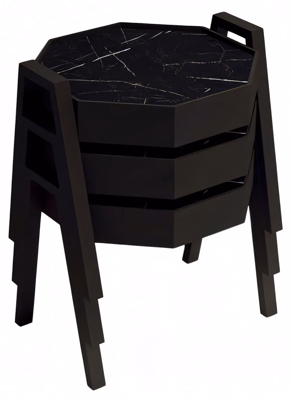 Schwarzes Holz Couchtisch-Set Modern Elegant Wohnzimmermöbel