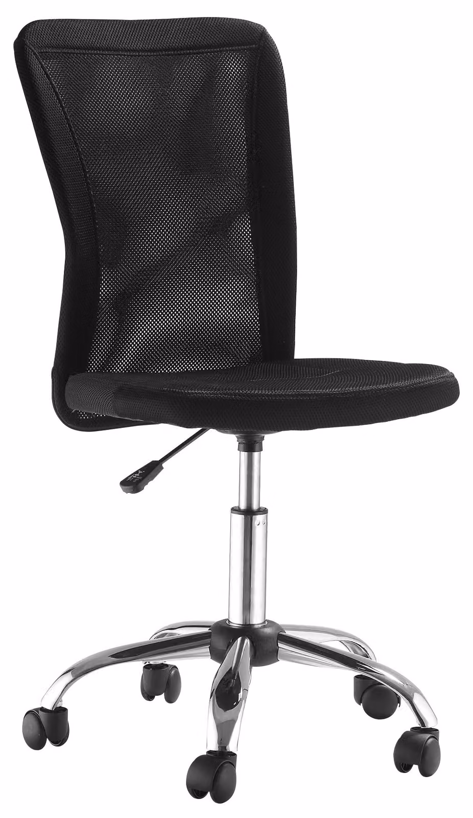 Sedia da ufficio Moonbite senza braccioli, sedia da scrivania compatta con schienale in rete e imbottitura di 6 cm, regolabile in altezza da 90 a 100 cm, portata massima di 100 kg, realizzata in poliestere, colore nero