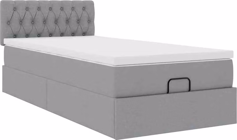 Pouf Letto con Materasso Grigio Chiaro 90x200 cm in Tessuto