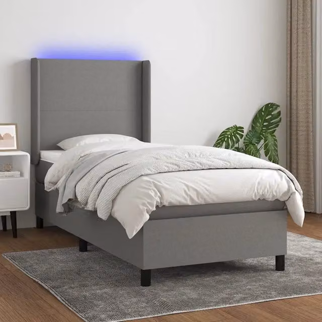 Letto a molla con testiera in tessuto e illuminazione LED con porta USB vidaXL, Grigio, L/P/H: 80 x 200 x 83 cm