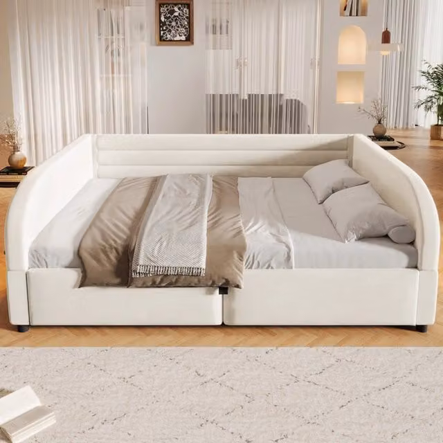 Letto imbottito 140x200 cm con contenitore idraulico e LED RGB; beige