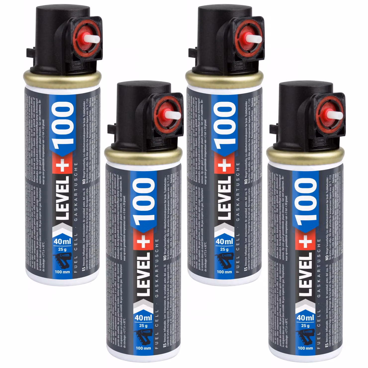 Cartuccia di ricambio LEVEL+ per chiodatrice, confezione da 4 pezzi, cartuccia da 100 mm, 40 ml, L+100