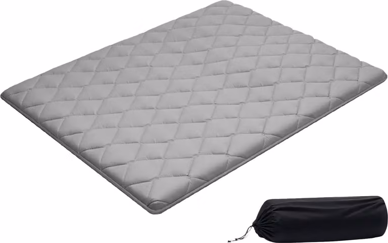 Materasso futon giapponese - Materasso tatami - Pieghevole - Dimensioni 203 x 152 x 6,35 cm - 9 strati - Con borsa per riporlo e materiale di fissaggio - Per yoga e meditazione - Grigio