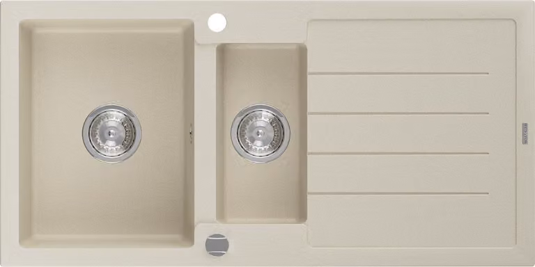 Mexen Andres lavello in granito 1,5 vasche con scolapiatti 1000 x 500 mm, beige, sifone cromato - 6515101510-69