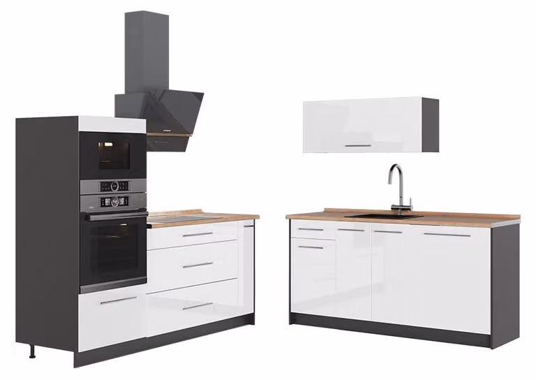 Cucina Vicco Fame-Line Bianco lucido/Antracite 340 cm, PL Rovere, Model 63682