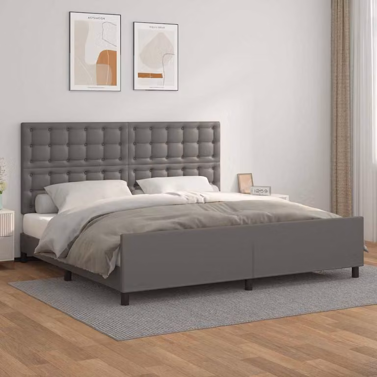 vidaXL Giroletto con Testiera in Similpelle Grigio 200x200 cm
