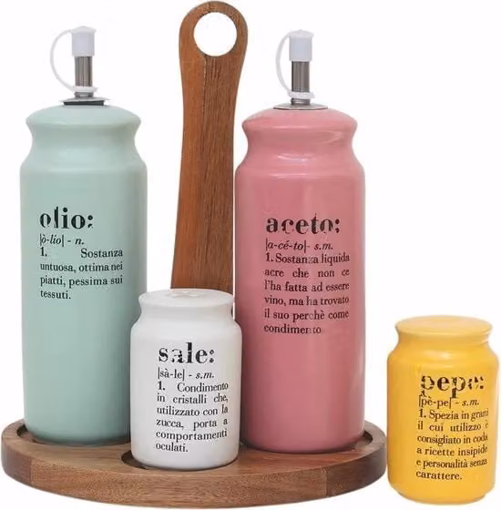 Set di dispenser per aceto e olio Victionary in ceramica multicolore con coperchio in bambù