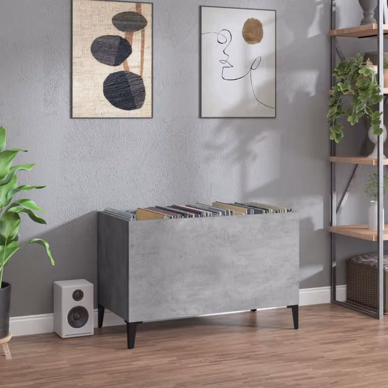 vidaXL Mobile Porta Dischi Grigio Cemento in Legno Multistrato e Metallo L: 74,5 cm, P: 38 cm, H: 48 cm