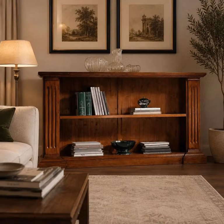 Libreria classica in legno massello con fregi Mobili 2G, colore noce, L: 177 cm, P: 40 cm, H: 101 cm