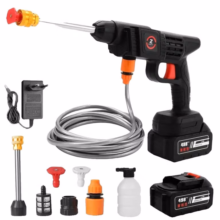 Pistola per autolavaggio ad alta pressione senza fili, potente motore da 200 W, portata di 240 l/h, 20000 mAh (con una sola batteria)