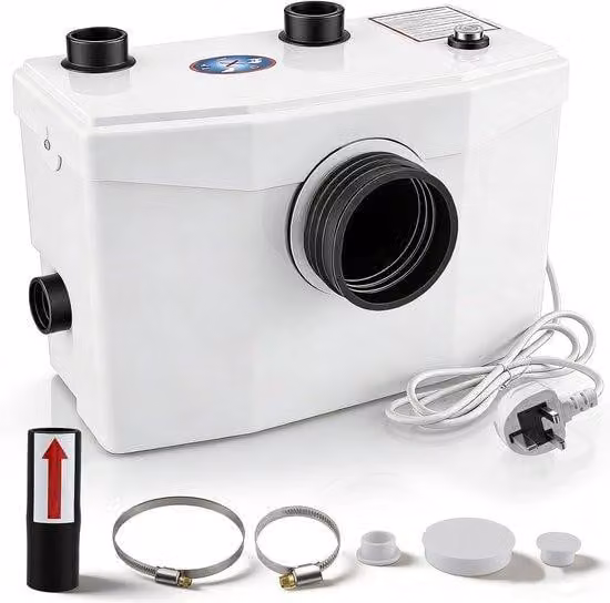 Trituratore sanitario potente con pompa per acque reflue silenziosa, 600 W, 240 l/min, ideale per WC, doccia e lavandino, con un'altezza massima di 8 metri e 3 ingressi