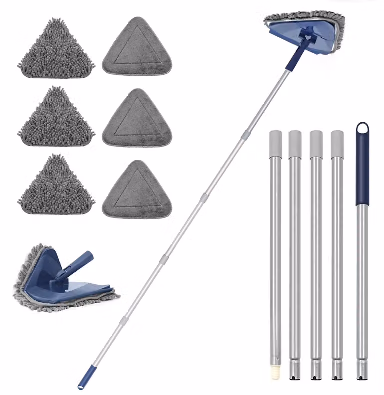 Pulitore per piastrelle a parete, 200 cm, 3 funzioni, 6 dischetti, microfibra/chenille, blu scuro