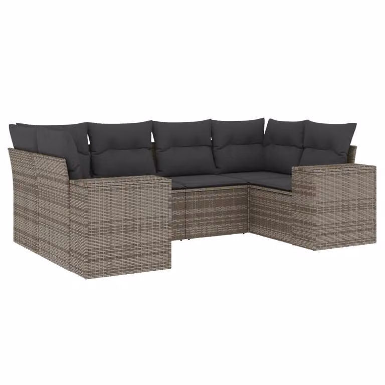 Set Divano da Giardino 6 pz con Cuscini Grigio in Polyrattan