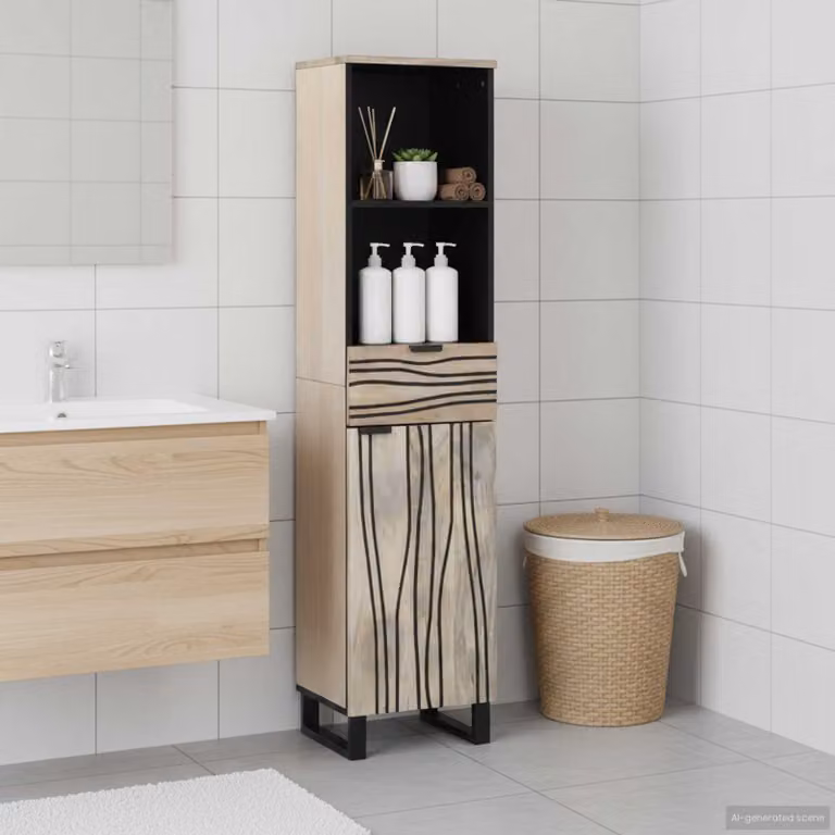 Mobile da bagno moderno vidaXL in legno e metallo, Bianco, L: 38 cm, P: 33 cm, H: 160 cm