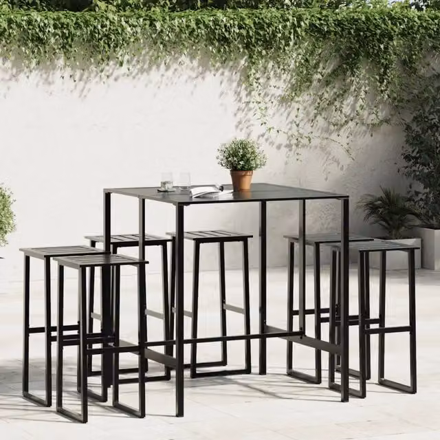 Set Bar da Giardino 7pz Nero in Acciaio Verniciato a Polvere 3283753