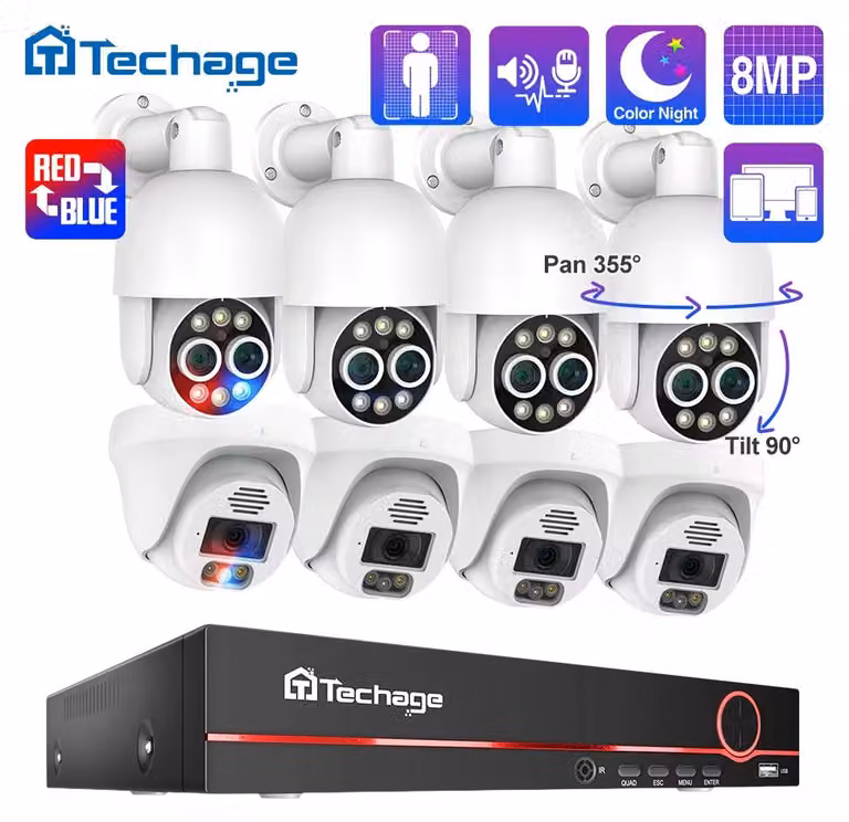 Kit di telecamere di sicurezza - Registratore NVR a 8 canali e 8 telecamere - 8MP - PoE - Con audio - Sistema di videosorveglianza CCTV