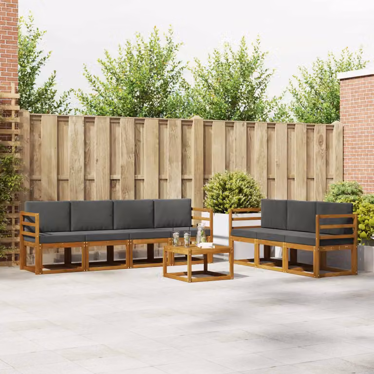 Set di divani da esterno vidaXL 8 pz in legno di acacia con cuscini, beige e antracite