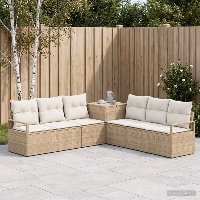 vidaXL Set di divani da giardino a forma di U composto da 7 pezzi, Beige e Bianco Crema