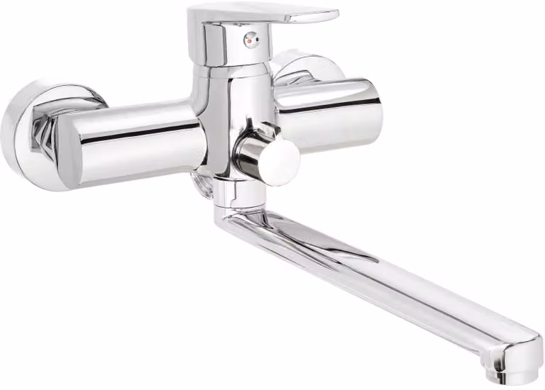 Rubinetto da lavabo a parete Deante Cromo con bocca allungata, Monocomando, Ottone, Montaggio a parete, Portata 9,1-15 l/min