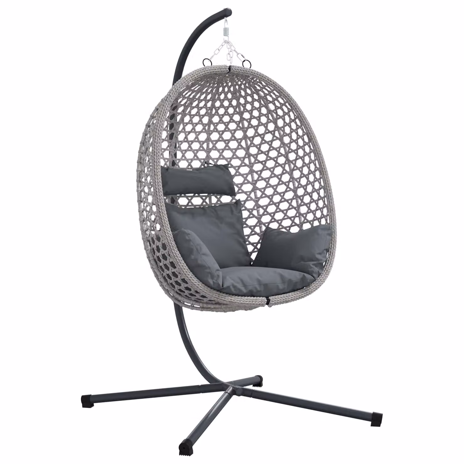 Sedia uovo sospesa moderna vidaXL in polyrattan con cuscini, colore grigio antracite, L/P/H: 104 x 100 x 191 cm