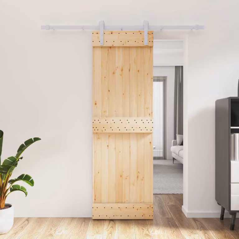 Porta scorrevole moderna vidaXL in legno e acciaio, colori bianco, beige e marrone, L: 70 cm, H: 210 cm
